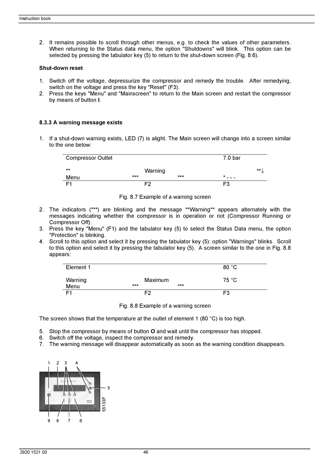 Atlas Air Compressor manual Shut-down reset 