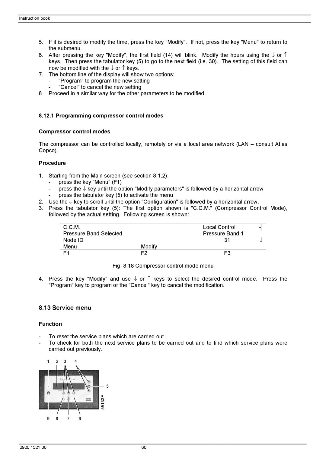 Atlas Air Compressor manual Service menu 