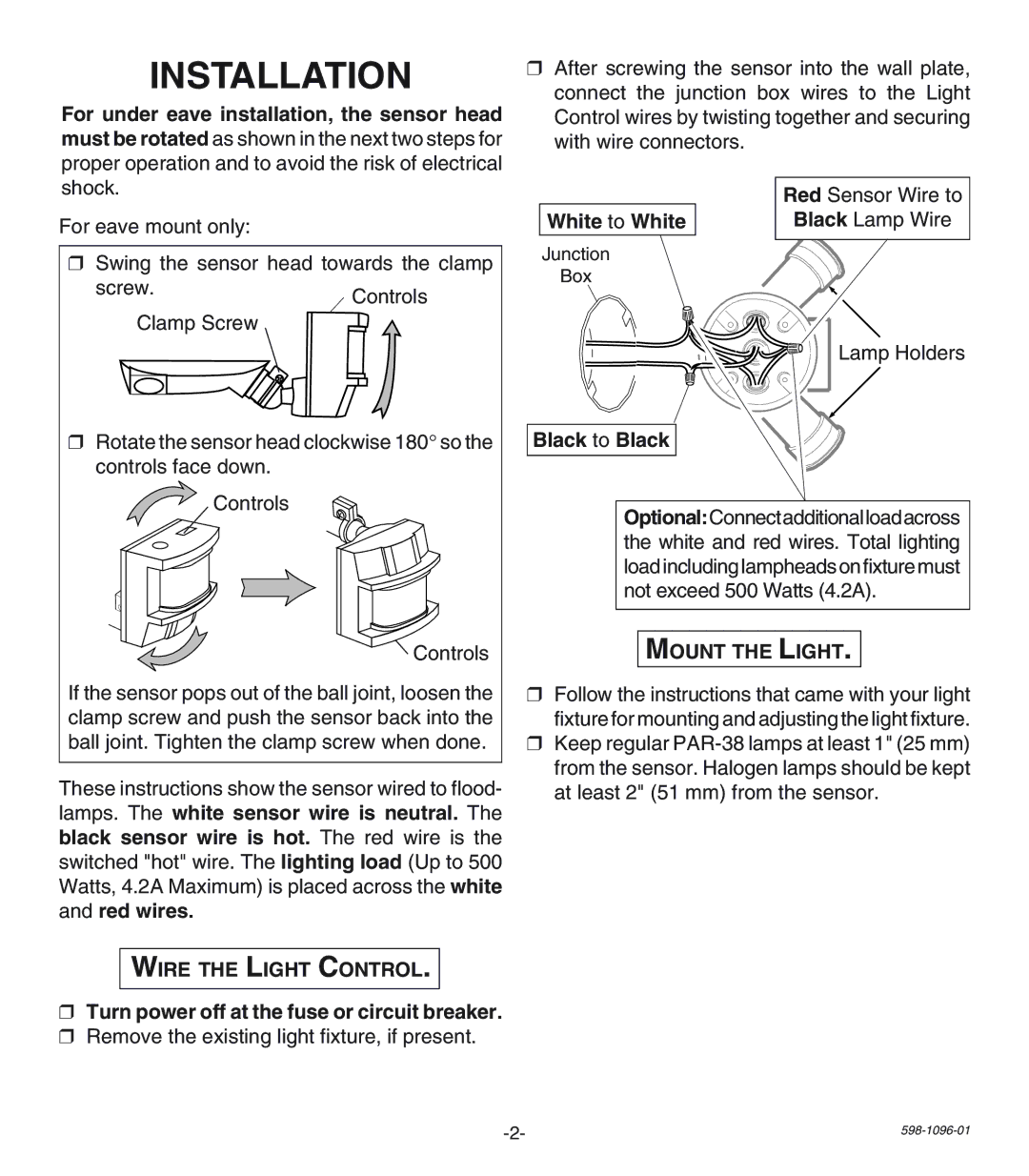 Atlas MLGS180W, MLGS180B manual Installation, Wire the Light Control, Mount the Light 
