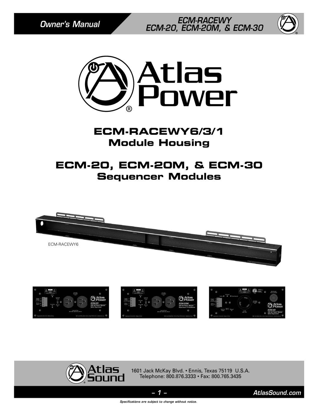 Atlas Sound ECM-20M, ECM-30 specifications ECM-RACEWY6/3/1 