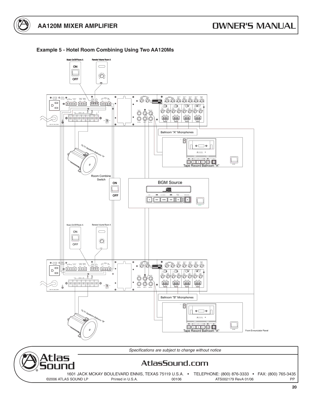 Atlas Sound AA120M specifications BGM Source 