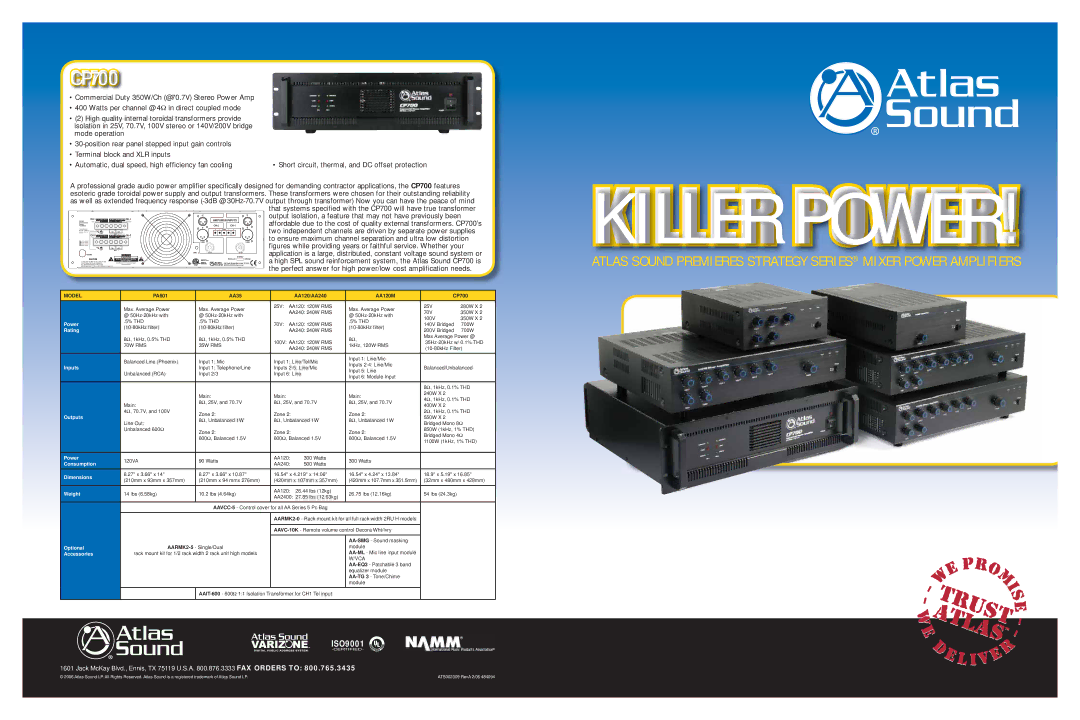 Atlas Sound AA240, AA35, PA601, AA120 user service CP700, Perfect answer for high power/low cost amplification needs 