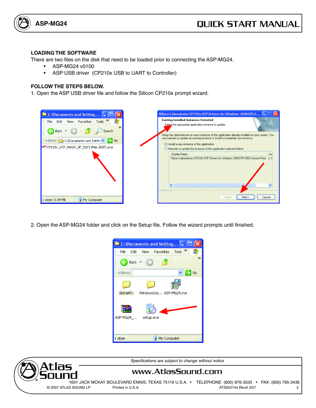 Atlas Sound ASP-MG24 quick start Loading the Software, Follow the Steps below 