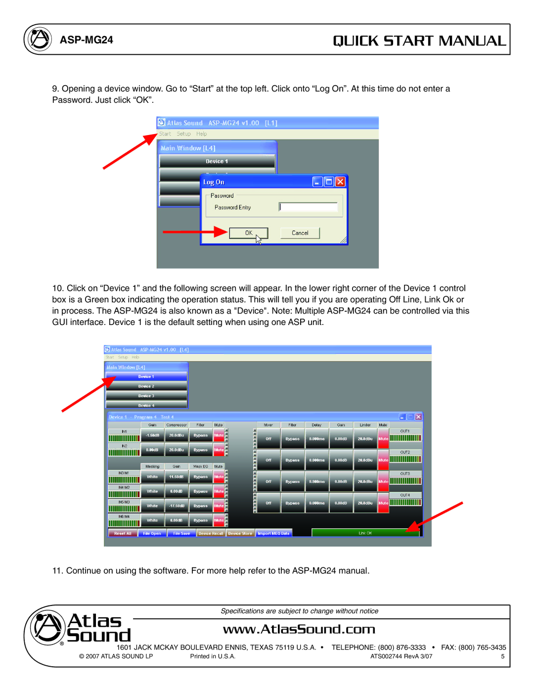 Atlas Sound ASP-MG24 quick start Quick Start Manual 