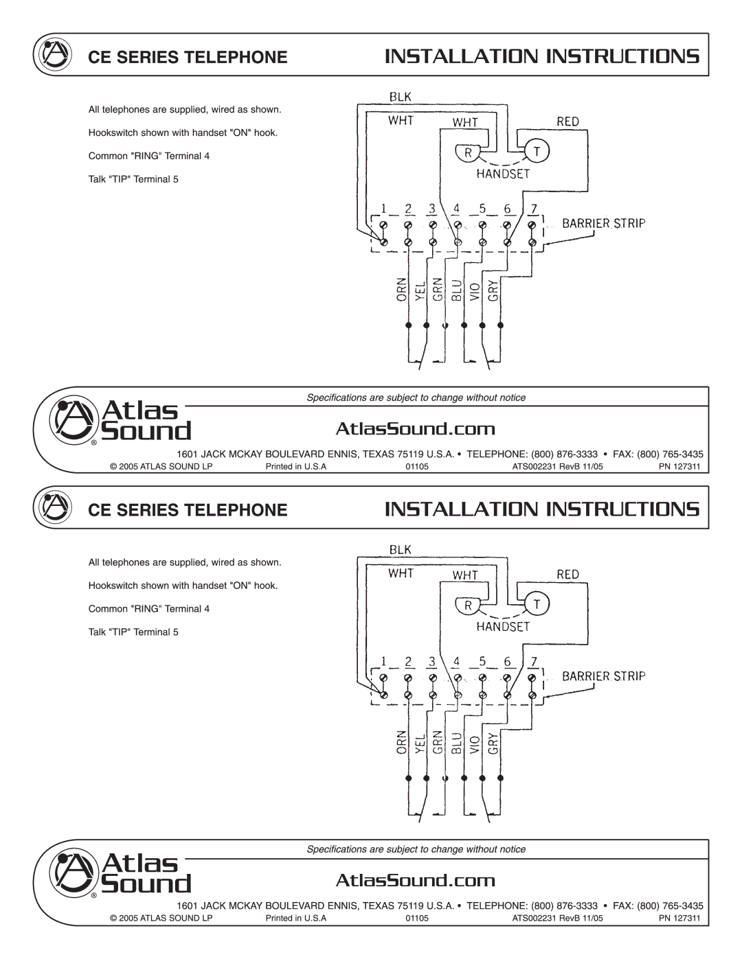 Atlas Sound CE Series manual 