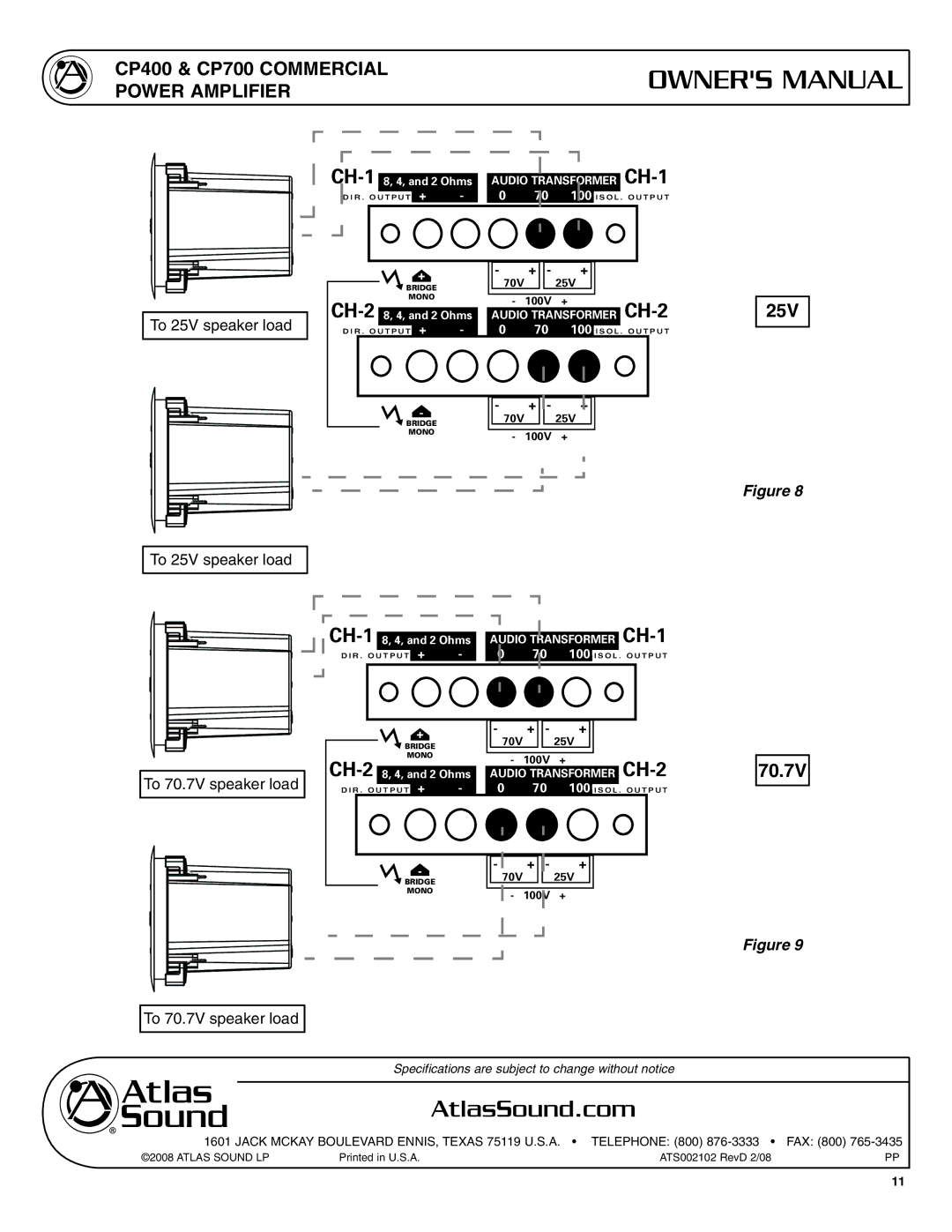 Atlas Sound CP400 user service 70.7V, 25V 