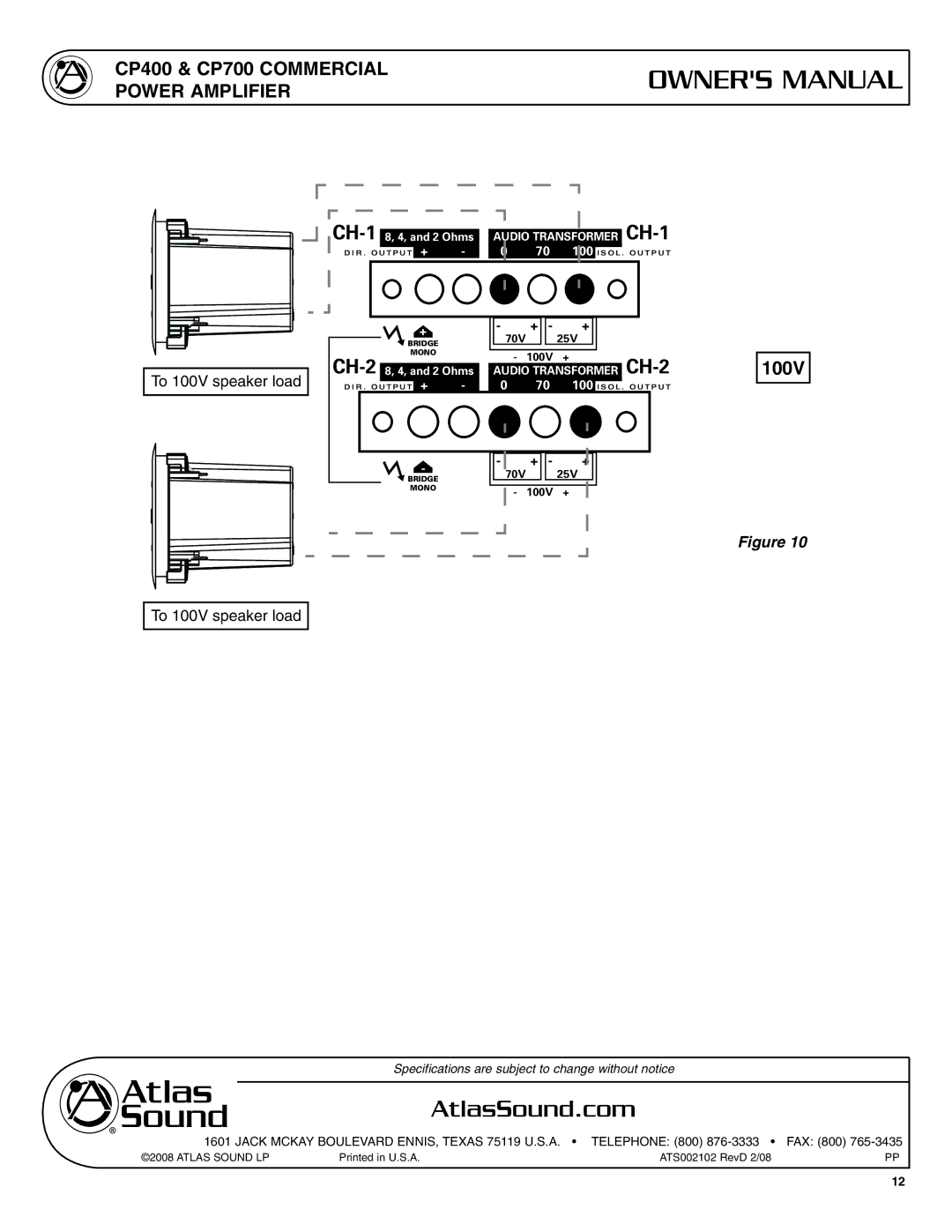 Atlas Sound CP400 user service 100V 