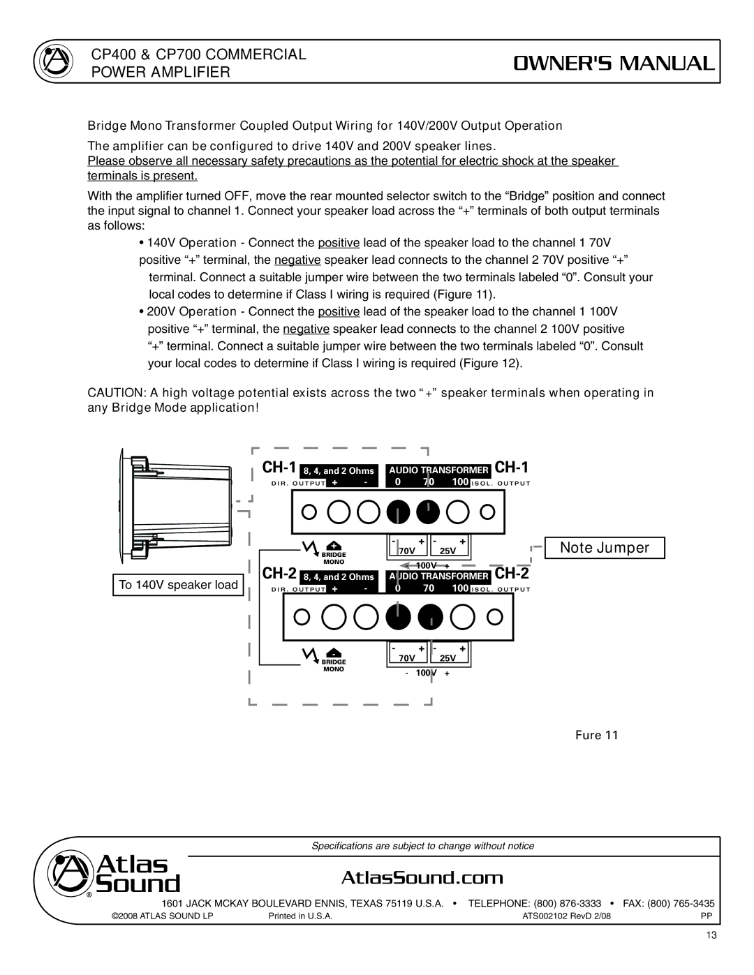 Atlas Sound CP400 user service CH-2 