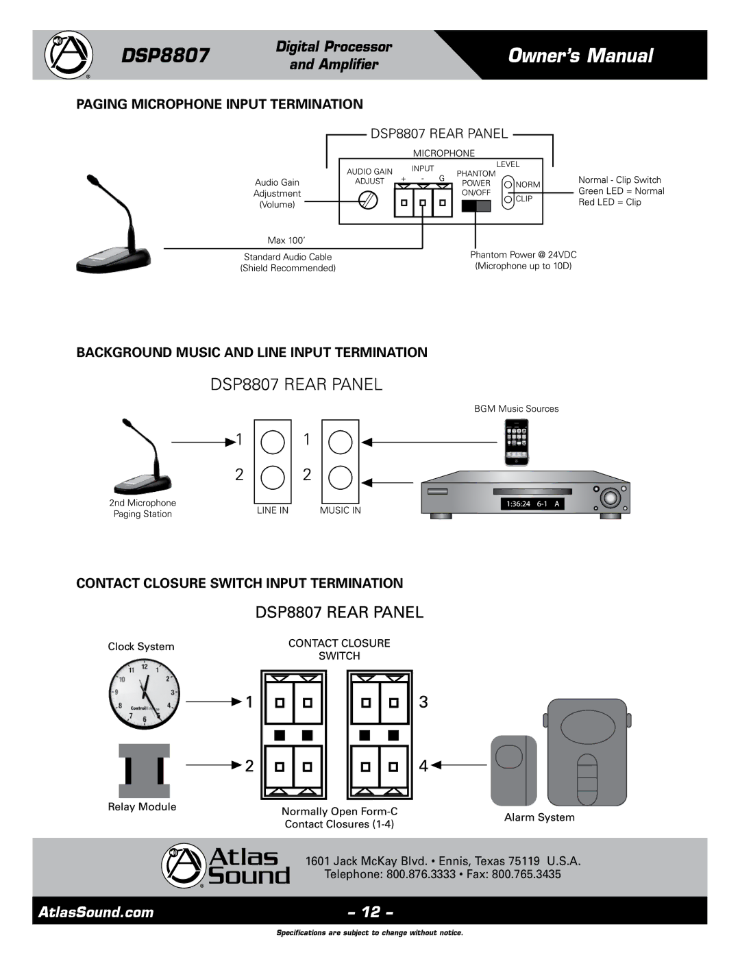 Atlas Sound DSP8807 specifications 