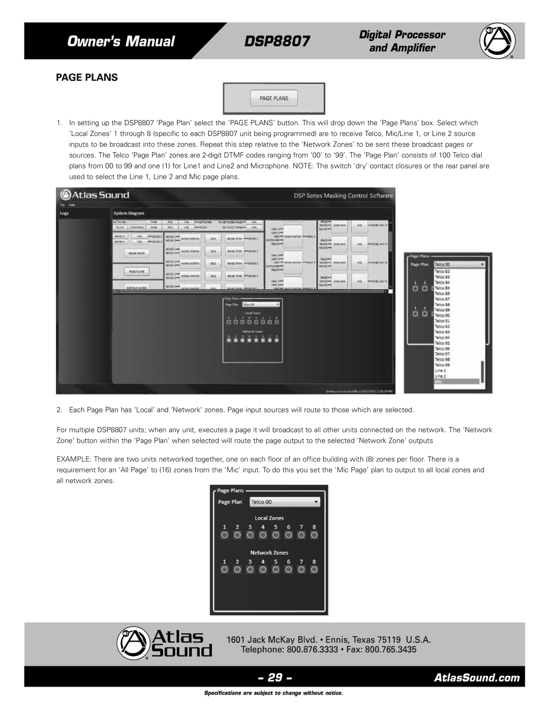 Atlas Sound DSP8807 specifications Plans 