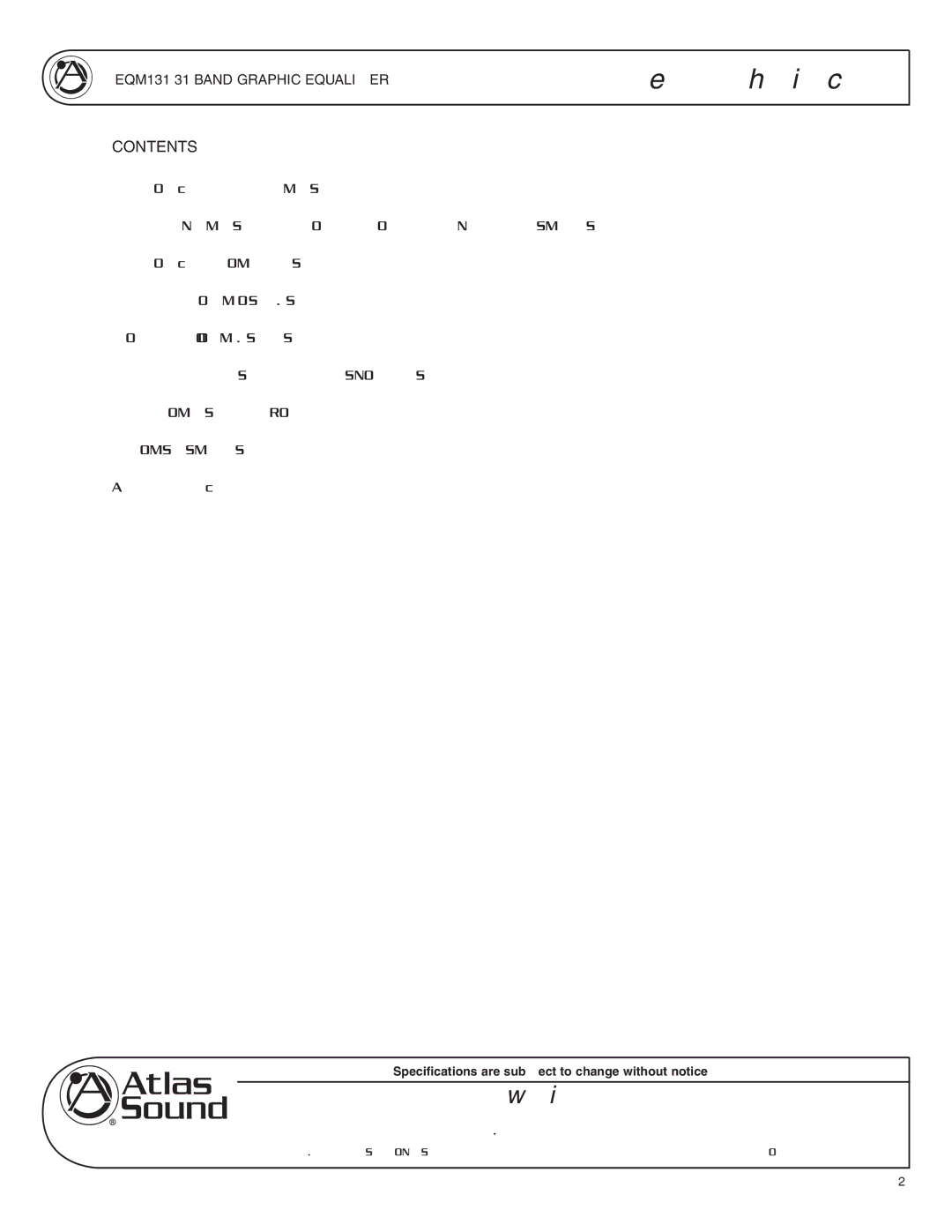 Atlas Sound EQM131 specifications Contents 