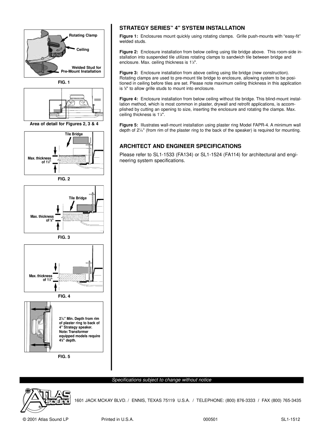 Atlas Sound FA95-4, FA97-4 specifications Strategy Series 4 System Installation, Architect and Engineer Specifications 