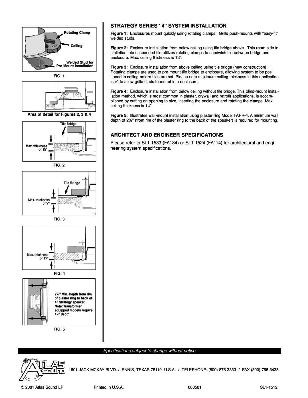 Atlas Sound FA95-4, FA97-4 specifications STRATEGY SERIES 4 SYSTEM INSTALLATION, Architect And Engineer Specifications 
