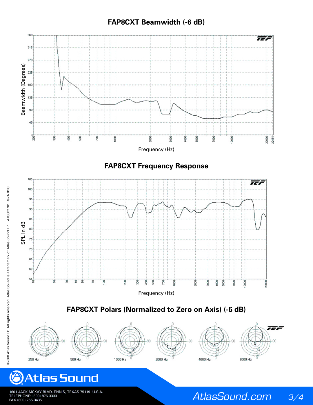 Atlas Sound technical specifications FAP8CXT Frequency Response 