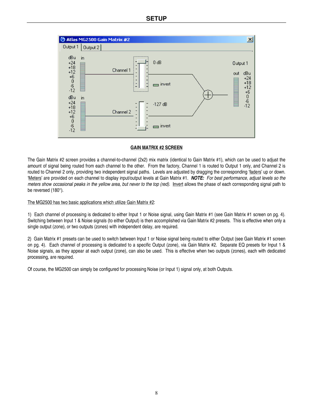 Atlas Sound MG2500 operation manual Gain Matrix #2 Screen 