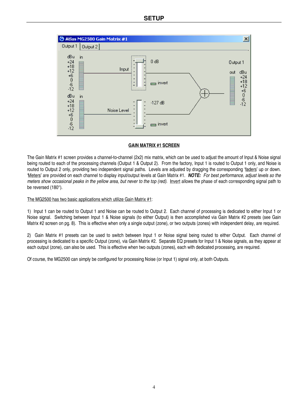 Atlas Sound MG2500 operation manual Gain Matrix #1 Screen 