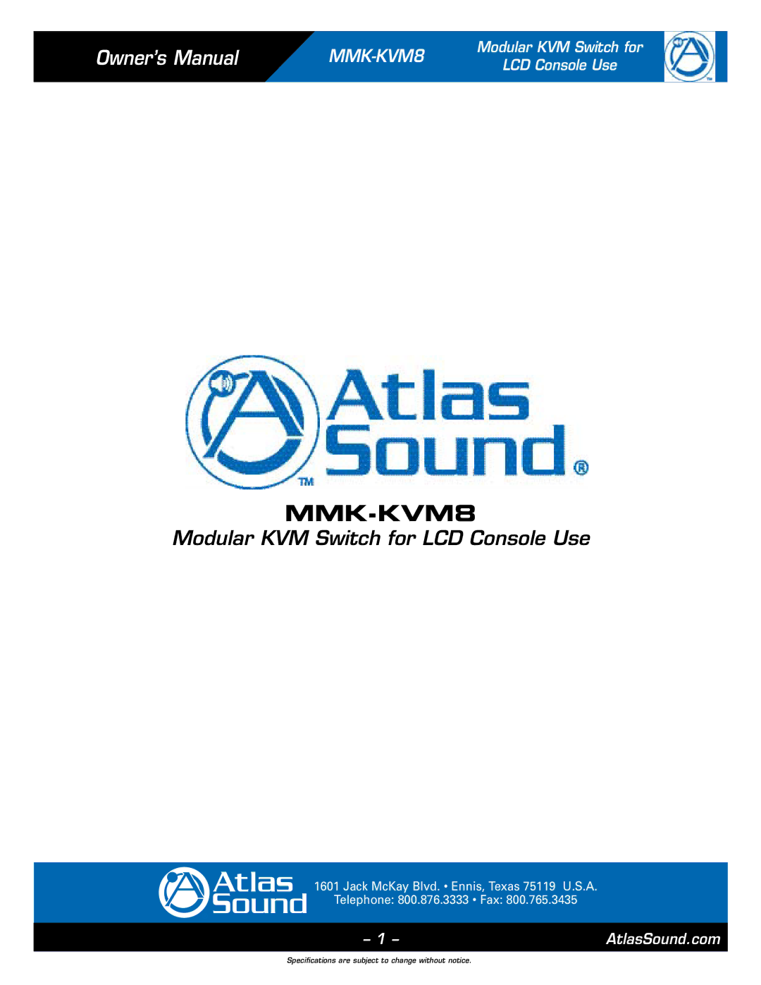 Atlas Sound MMK-KVM8 specifications 