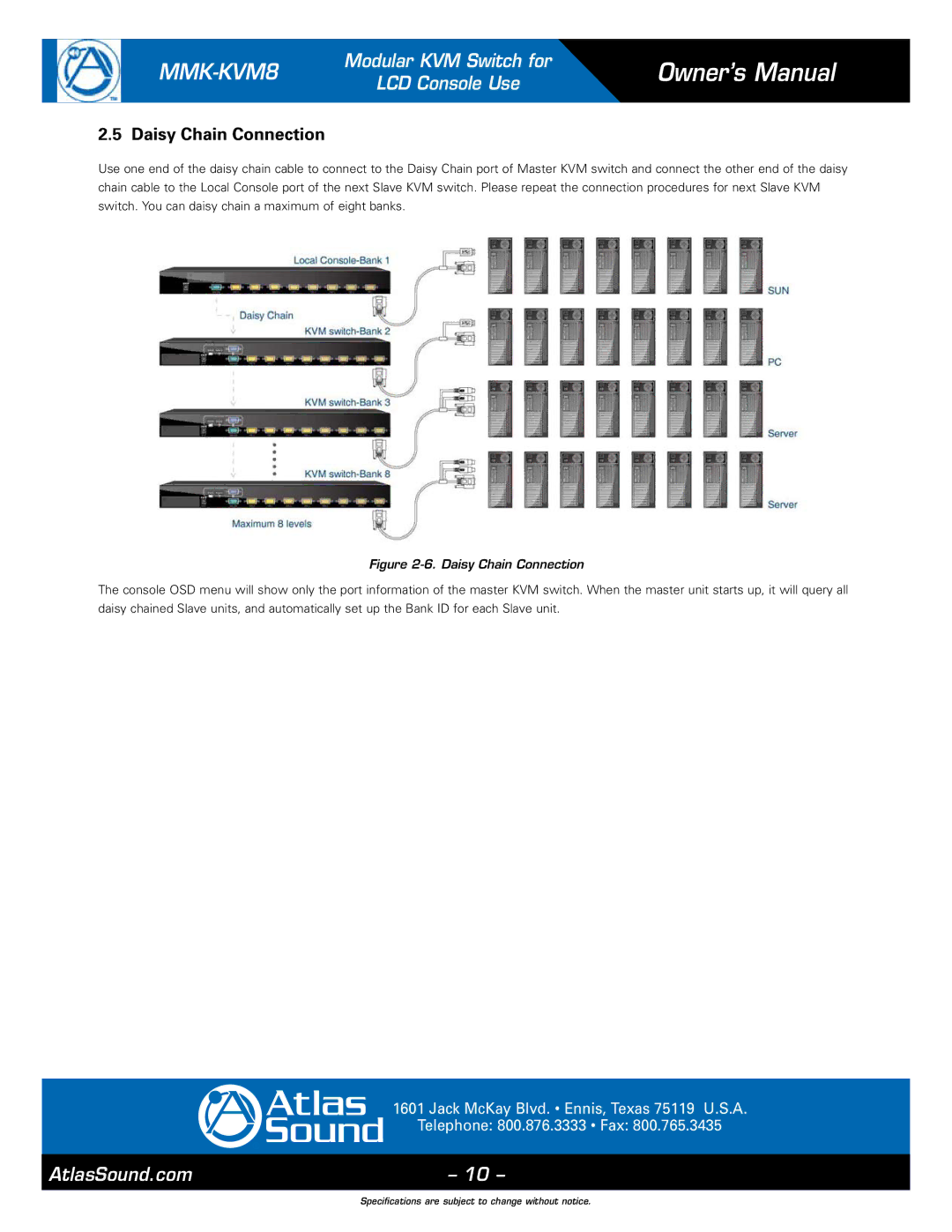 Atlas Sound MMK-KVM8 specifications Daisy Chain Connection 