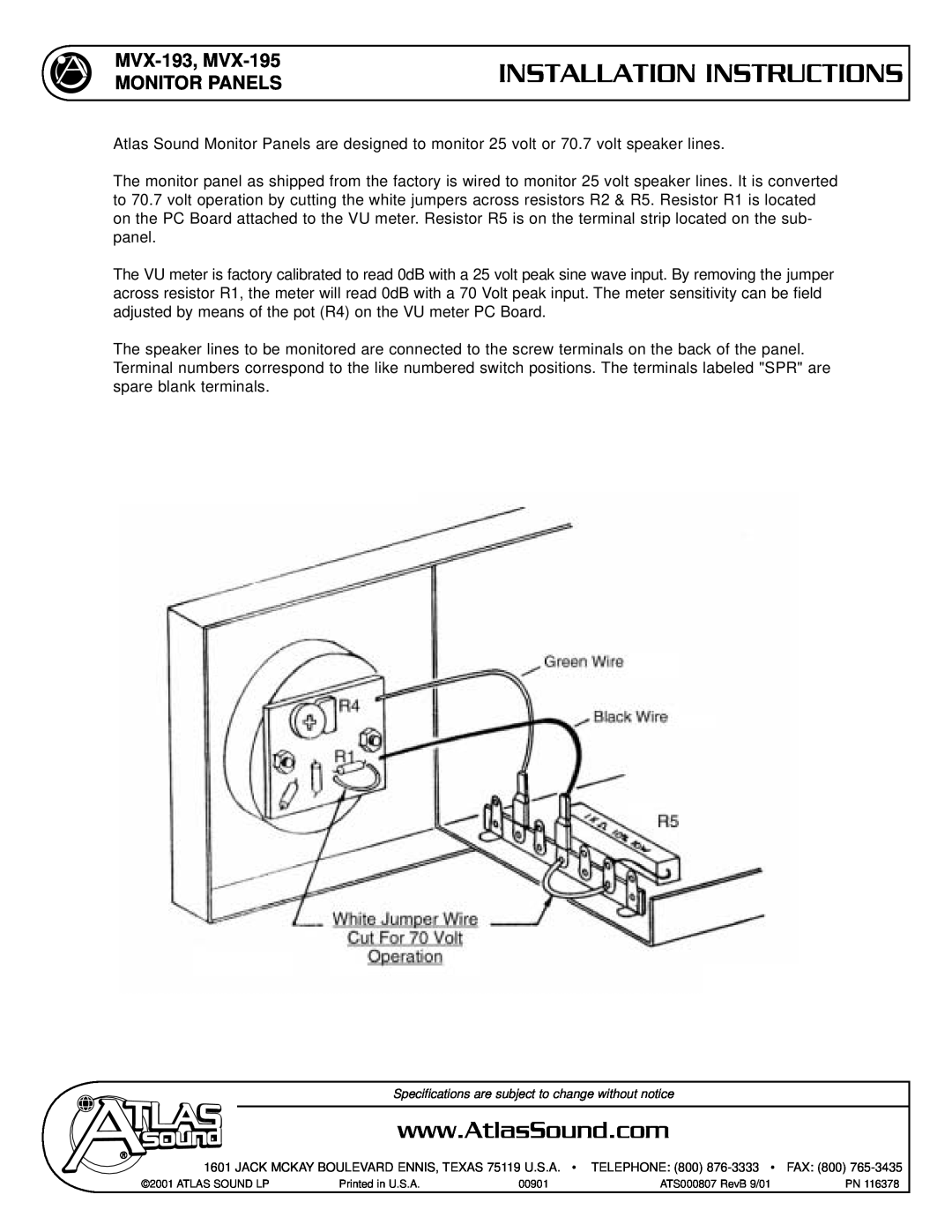 Atlas Sound installation instructions Installation Instructions, MVX-193, MVX-195 MONITOR PANELS 