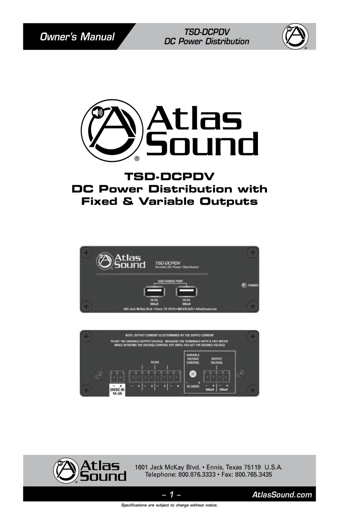 Atlas Sound TSD-DCPDV owner manual Tsd-Dcpdv 