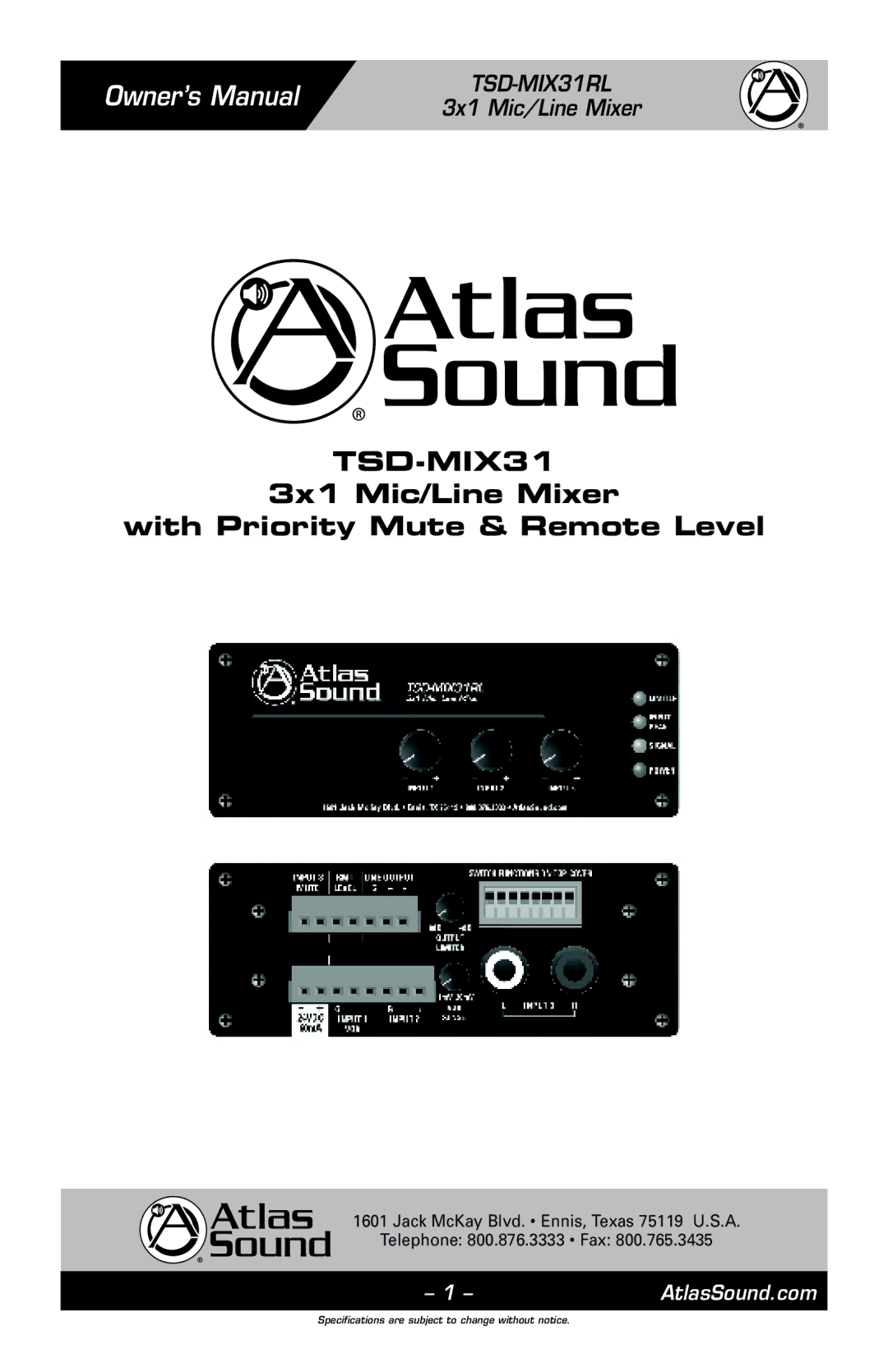 Atlas Sound TSD-MIX31RL owner manual 