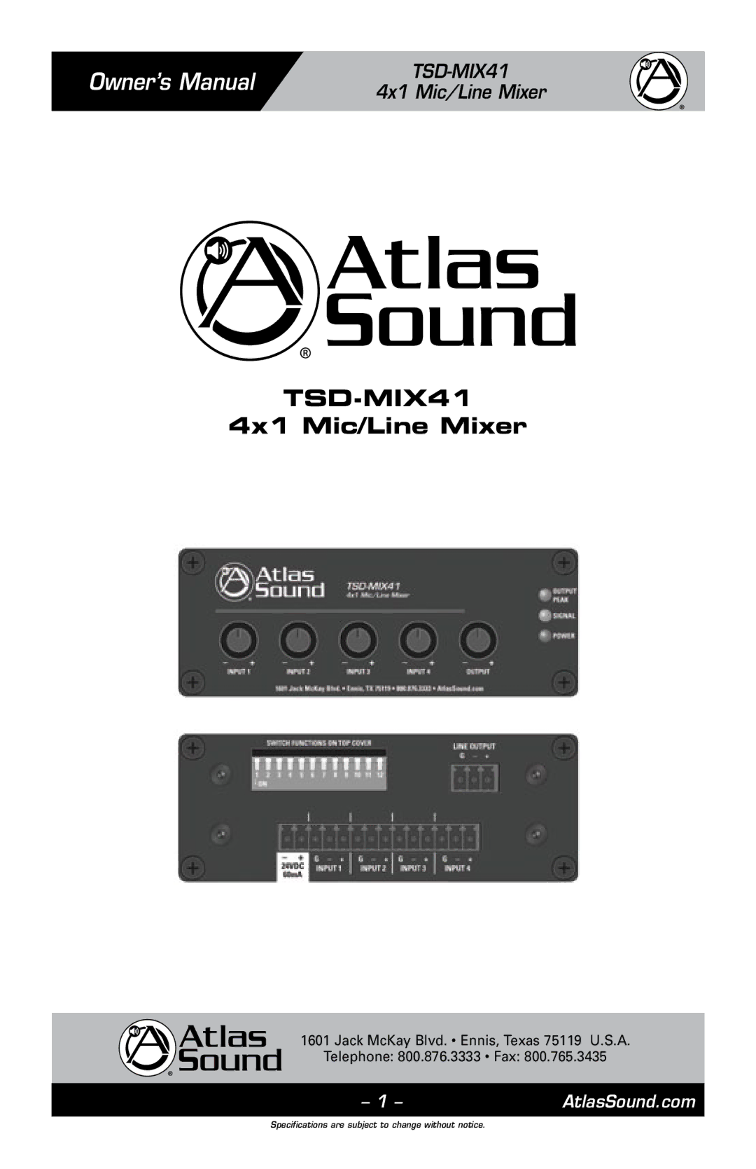 Atlas Sound TSD-MIX41 owner manual 