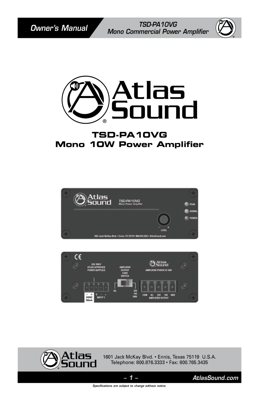 Atlas Sound TSD-PA10VG owner manual 