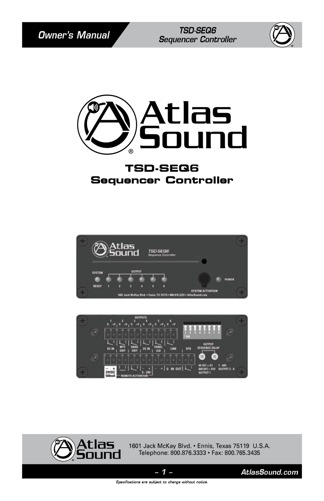 Atlas Sound TSD-SEQ6 owner manual 