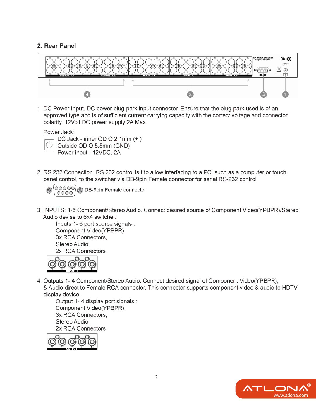 Atlona 64 M user manual Rear Panel 