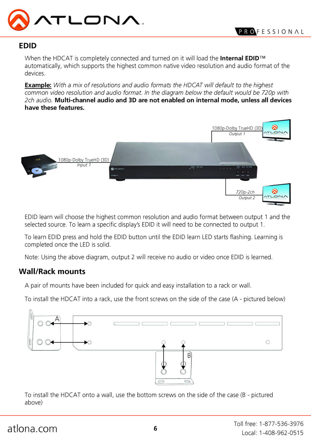 Atlona 8ED, AT-HDCAT-4 user manual Edid, Wall/Rack mounts 