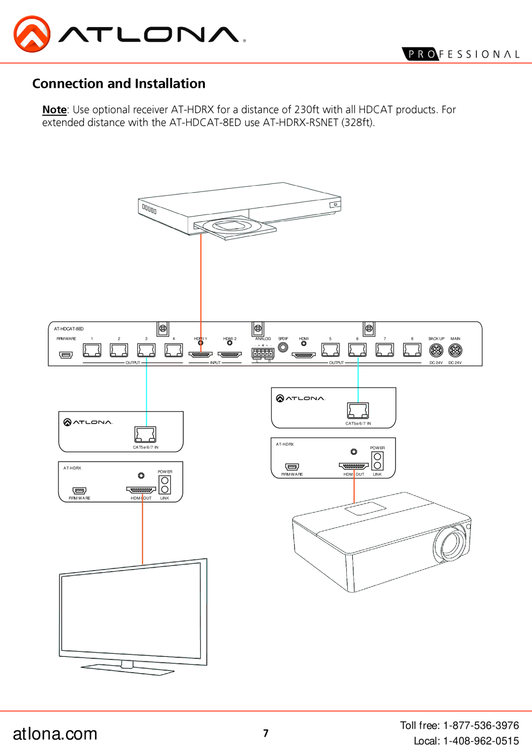 Atlona AT-HDCAT-4, 8ED user manual Connection and Installation 