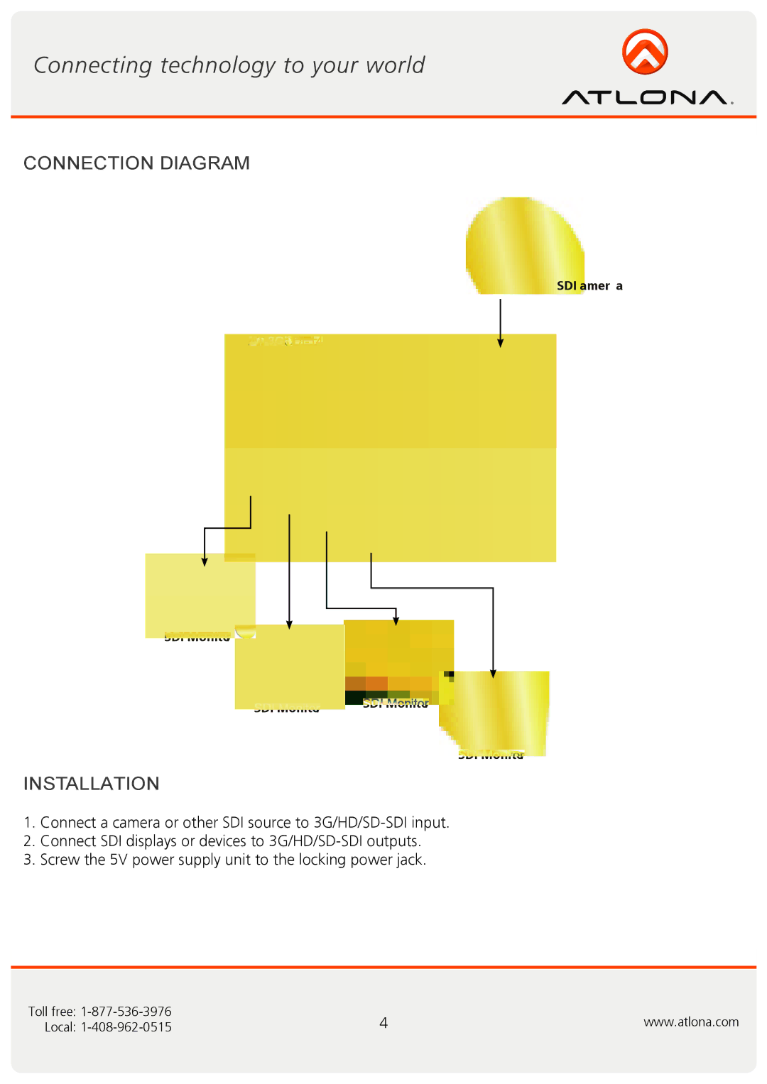 Atlona AT-3GSDI-14 user manual Connection Diagram, Installation 