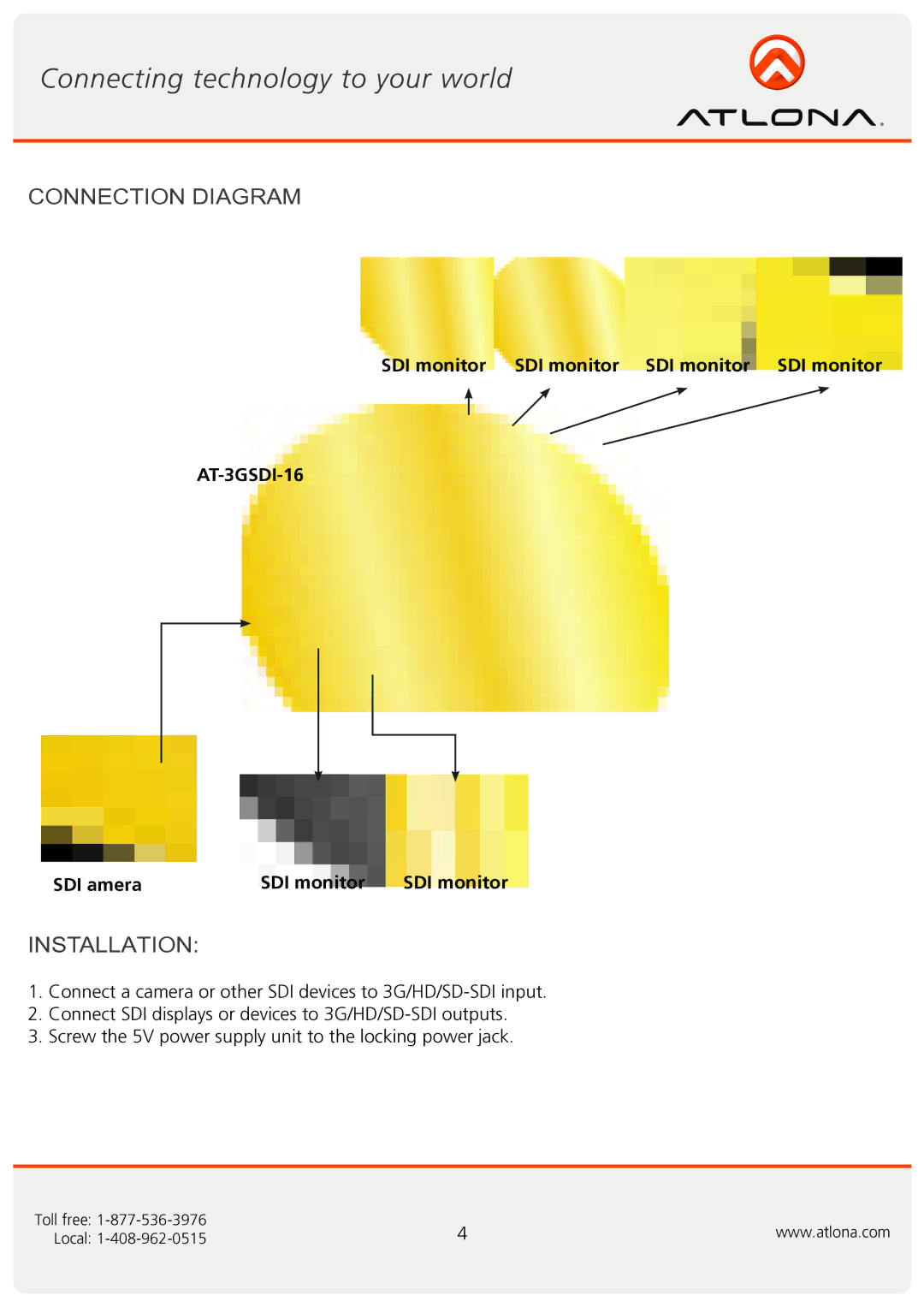 Atlona AT-3GSDI-16 user manual Connection Diagram, Installation 