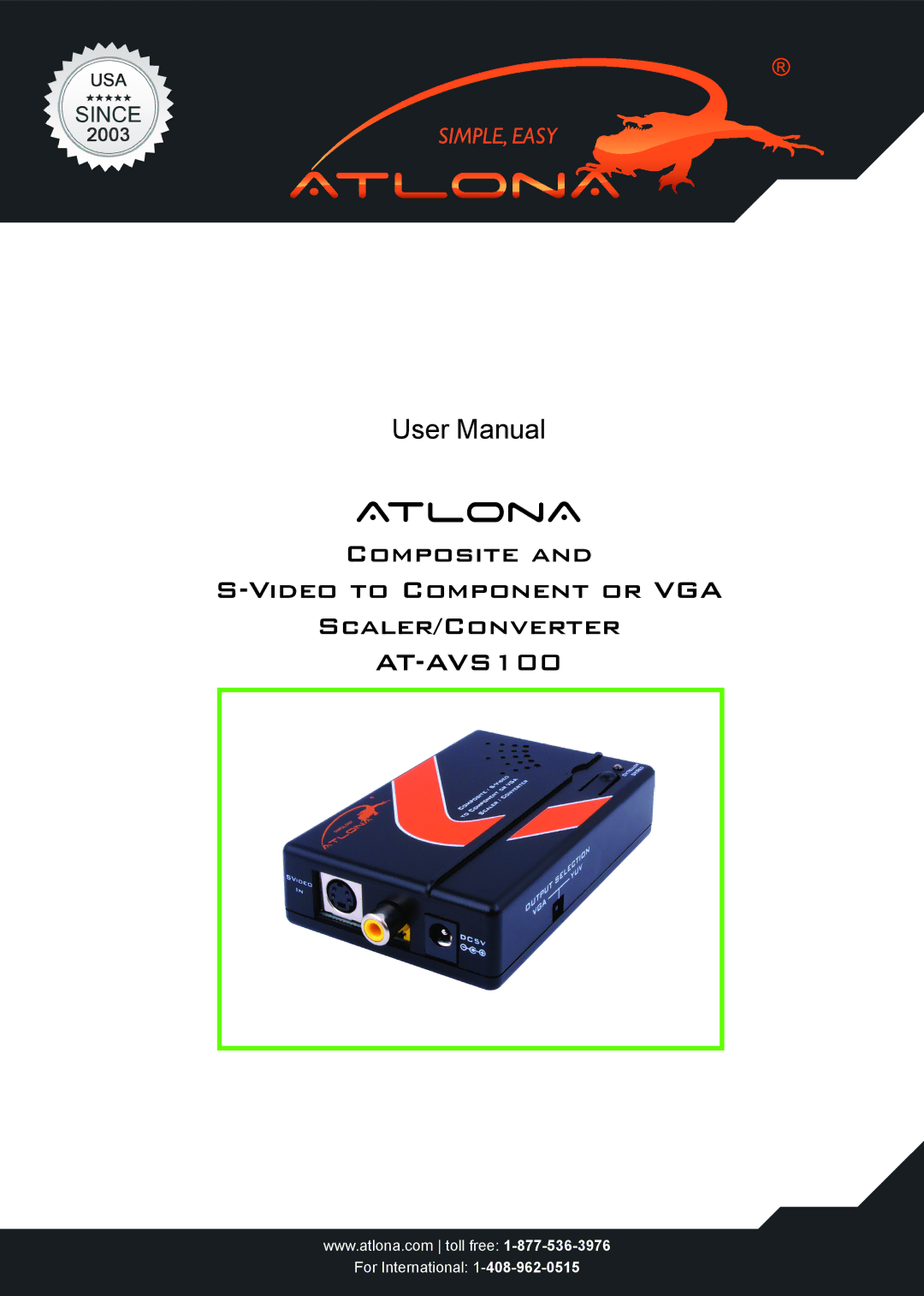 Atlona AT-AVS100 user manual AtlonA 