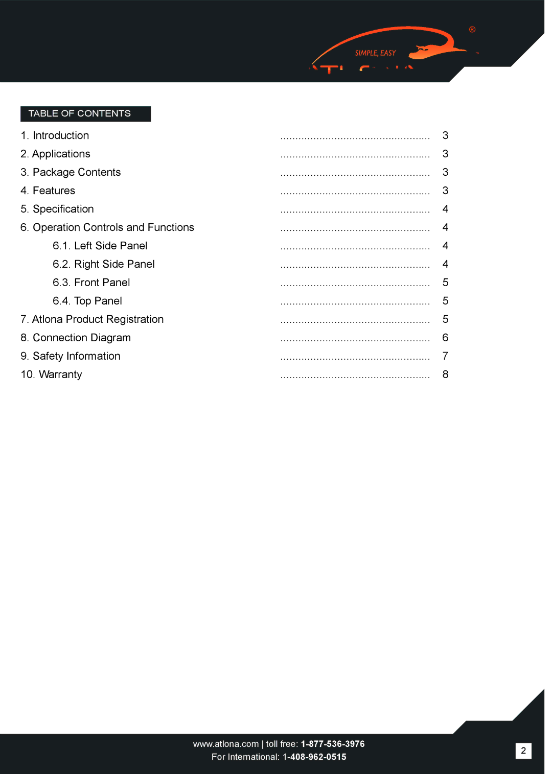 Atlona AT-AVS100 user manual Table of Contents 