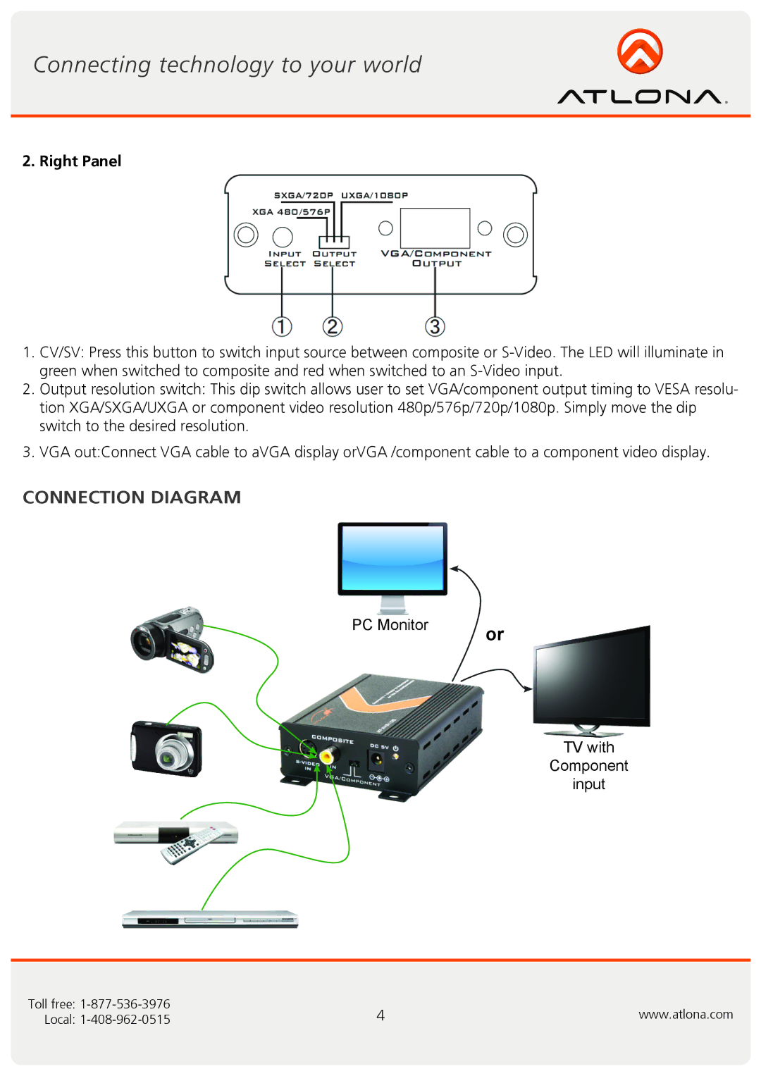 Atlona AT-AVS100 user manual Connection Diagram, Right Panel 