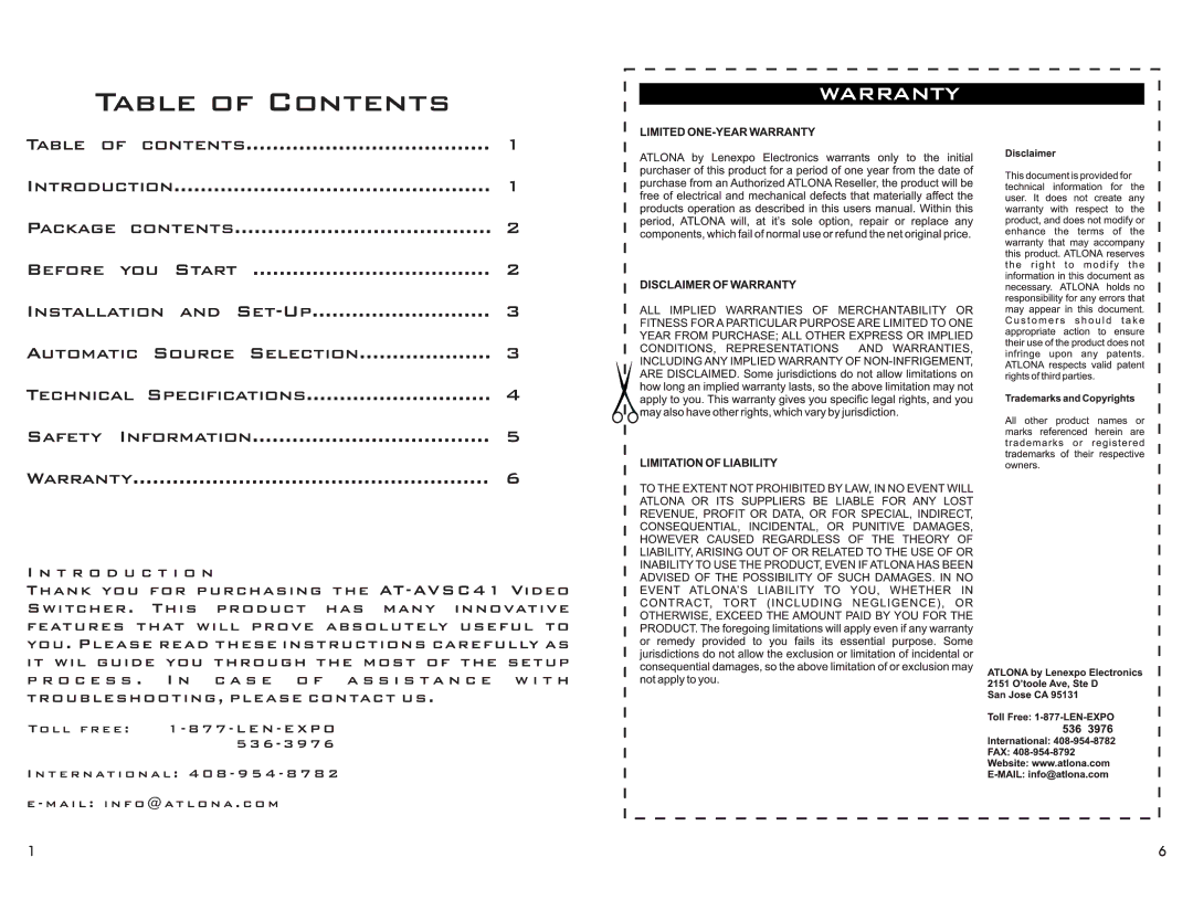 Atlona AT-AVSC41 manual 