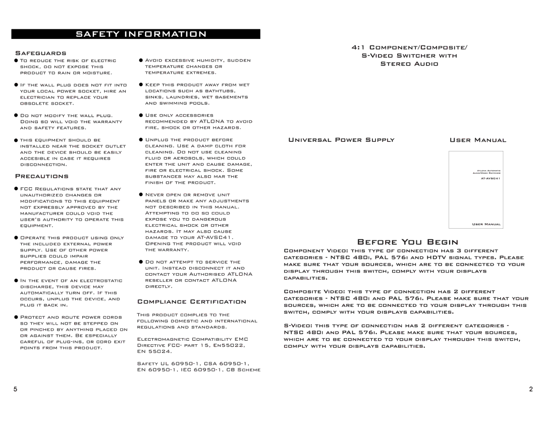 Atlona AT-AVSC41 manual 