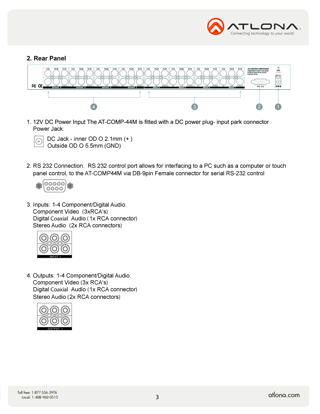 Atlona AT-COMP-44M user manual Rear Panel 