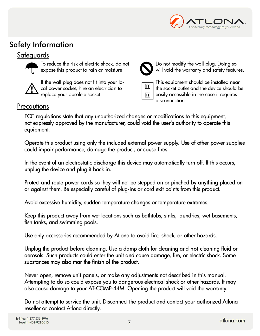 Atlona AT-COMP-44M user manual Safety Information 