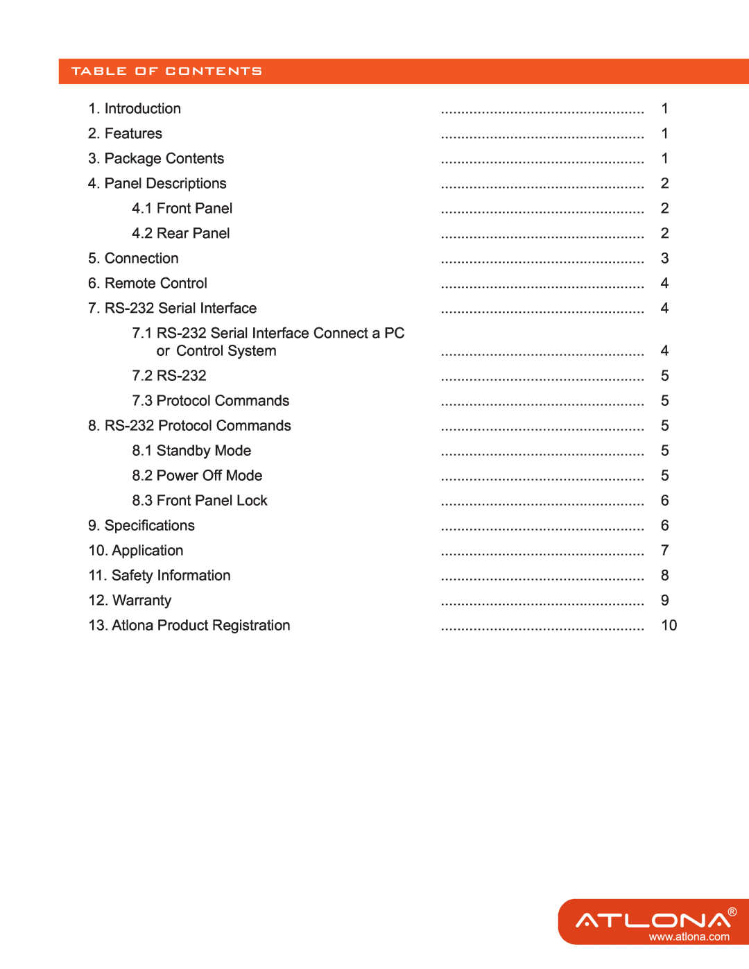 Atlona AT-COMP-88M user manual Table Of Contents 