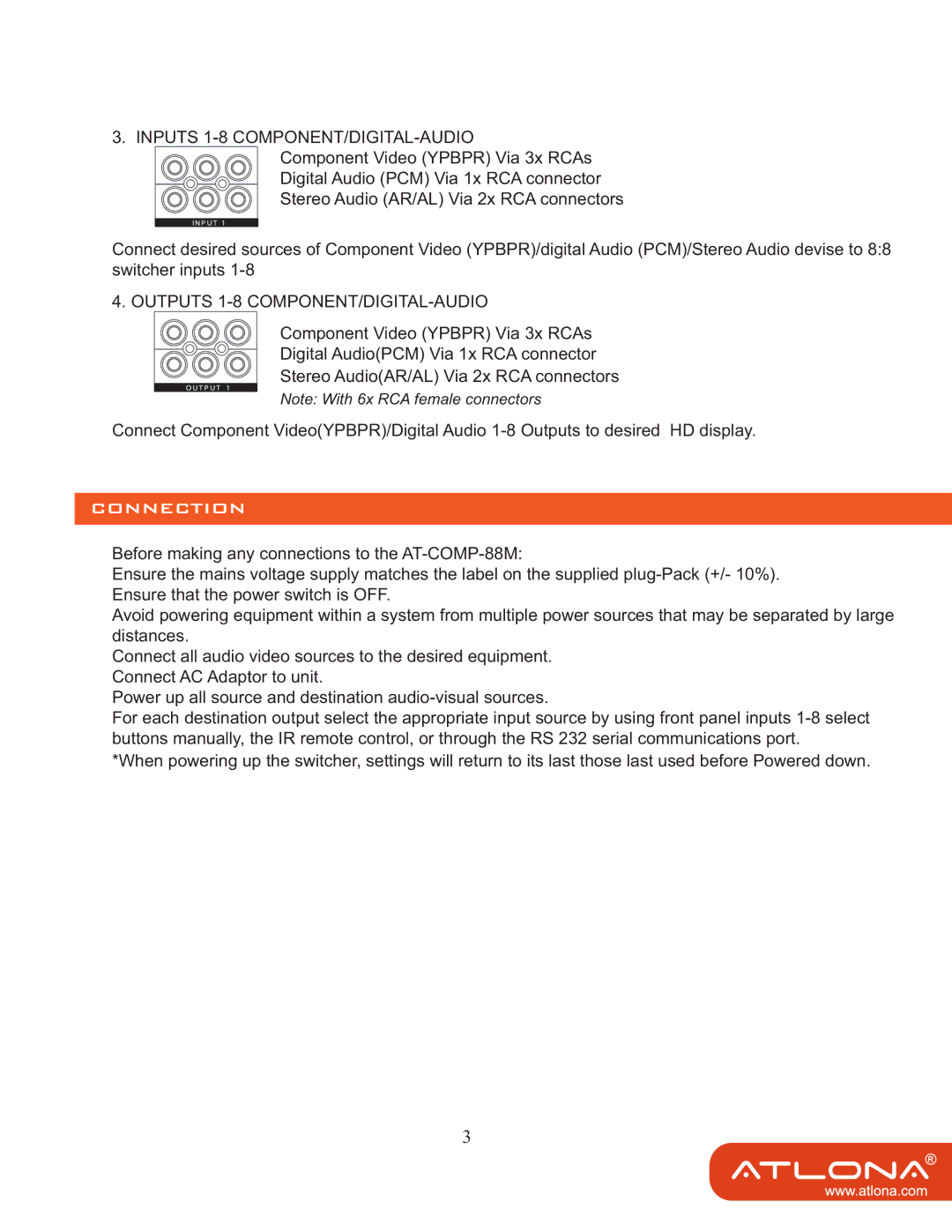 Atlona AT-COMP-88M user manual Connection 