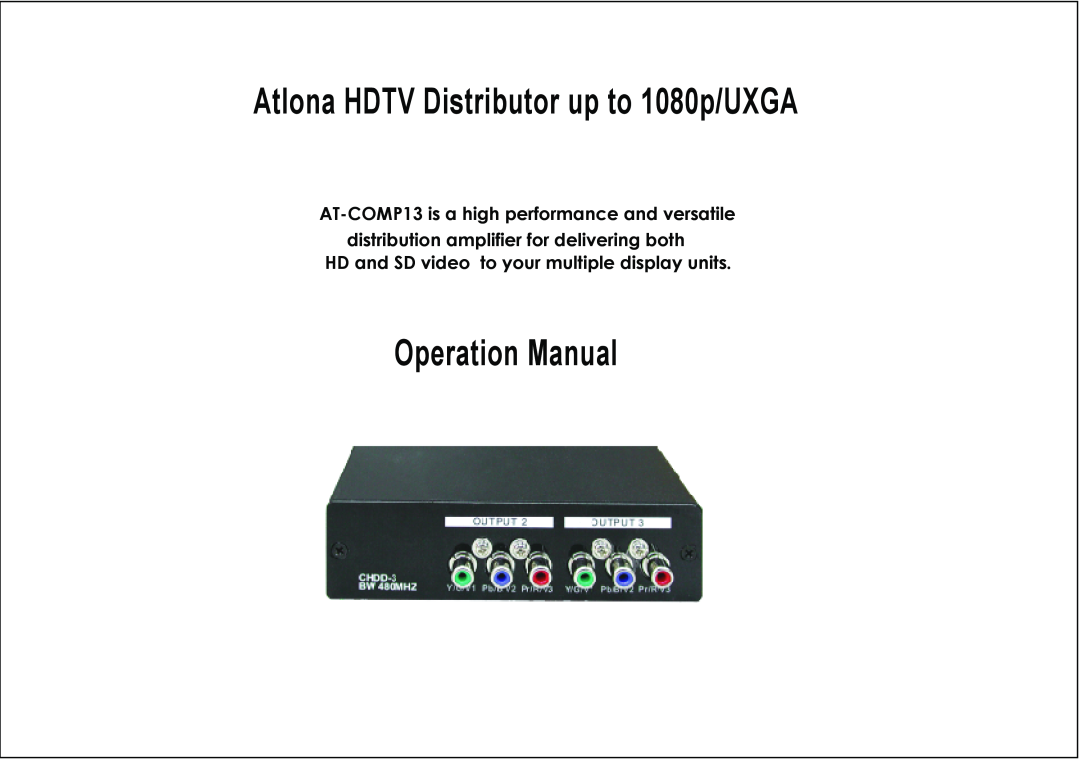 Atlona AT-COMP13 manual Atlona HDTV Distributor up to 1080p/UXGA, Operation Manual 