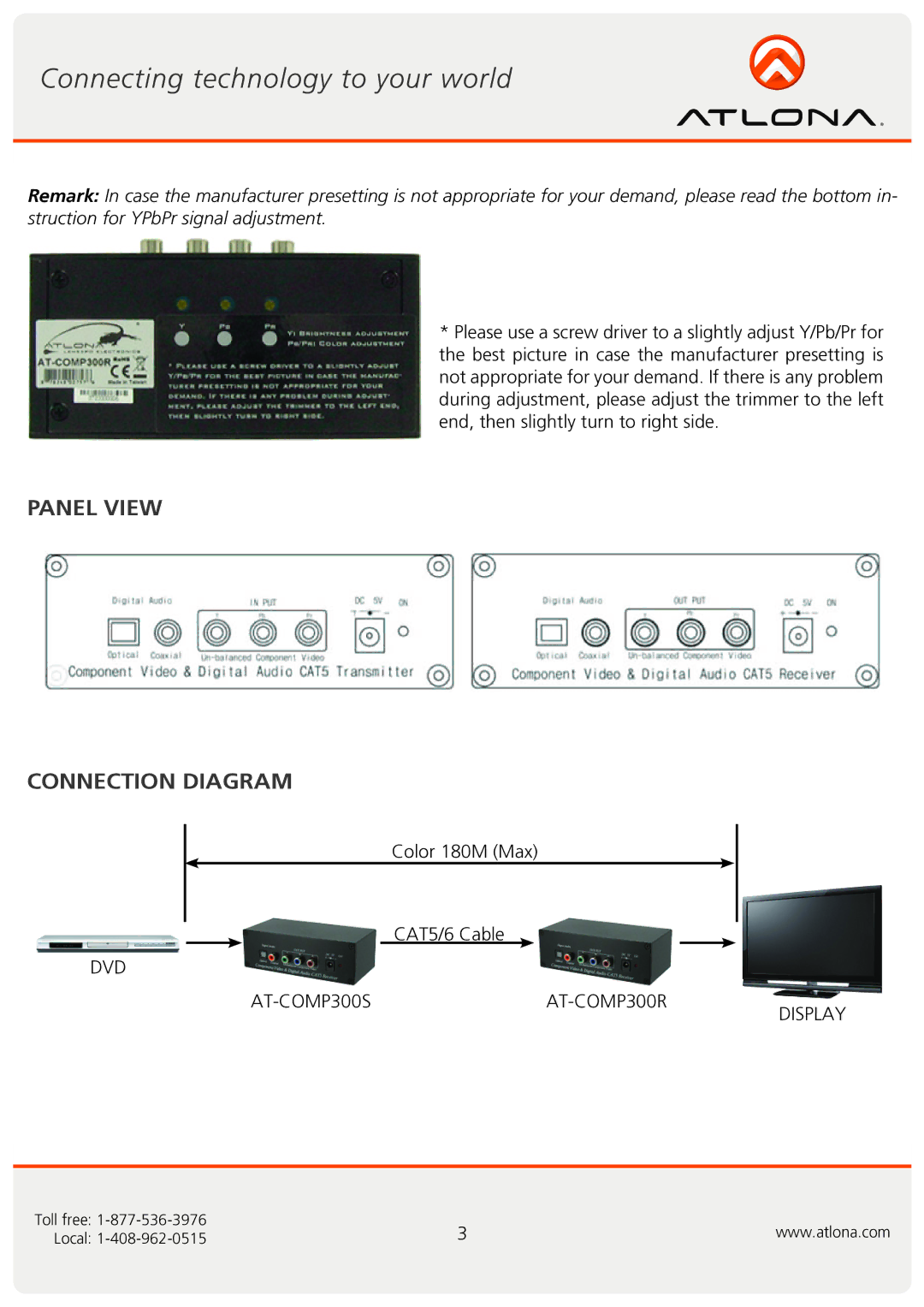 Atlona AT-COMP300SR user manual Panel View Connection Diagram 