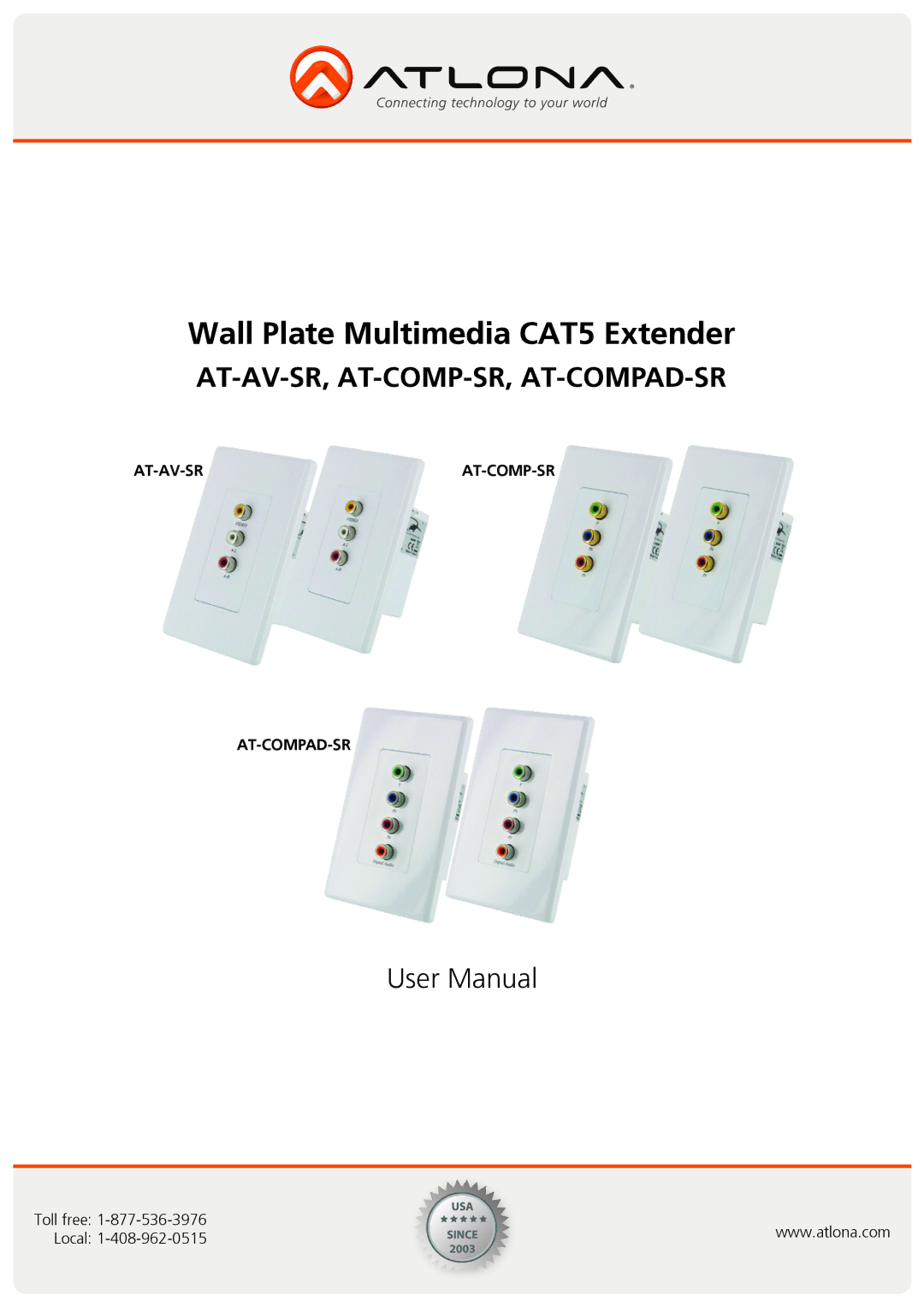 Atlona AT-AV-SR, AT-COMPAD-SR, AT-COMP-SR user manual Wall Plate Multimedia CAT5 Extender 