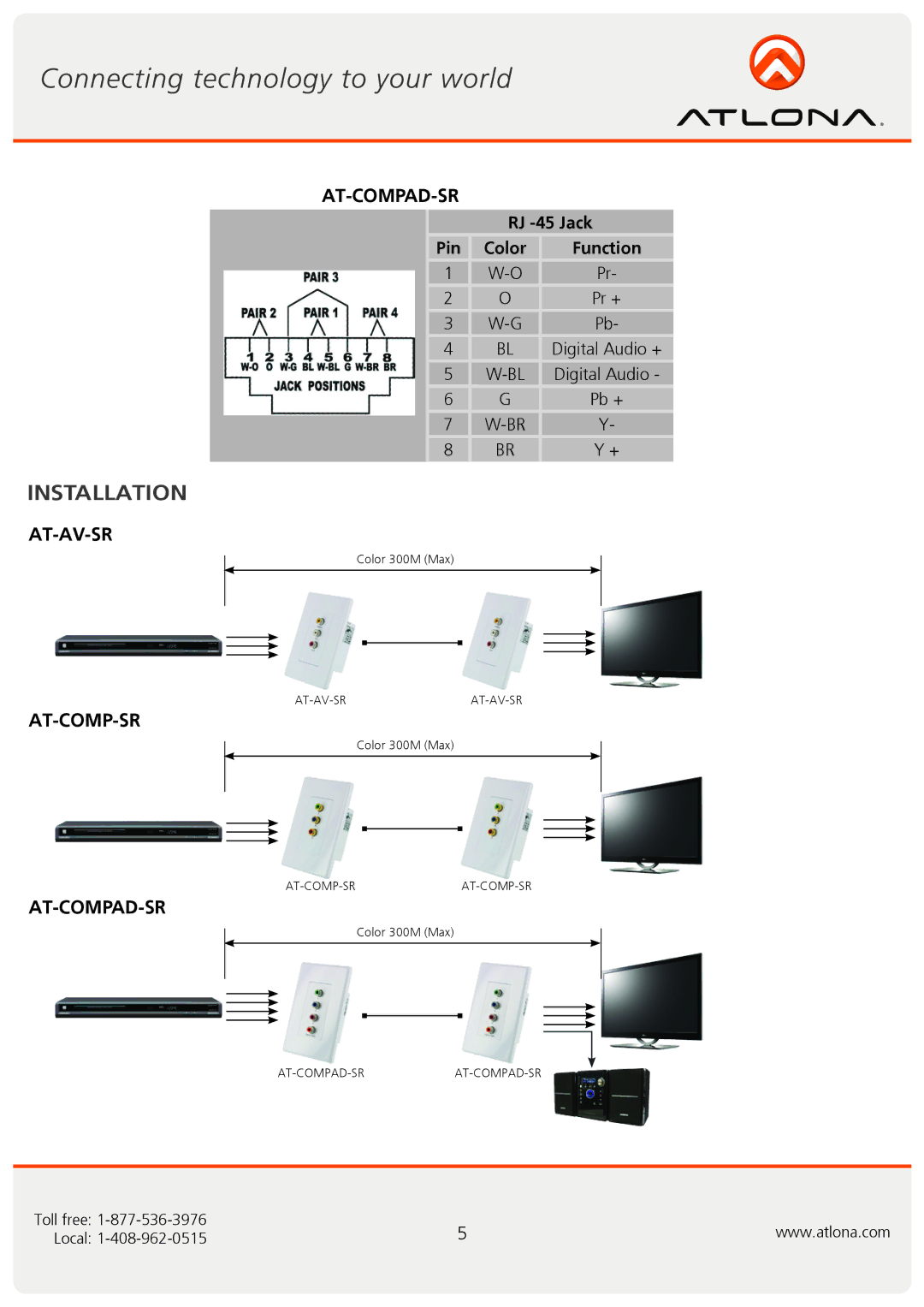 Atlona AT-COMPAD-SR, AT-AV-SR, AT-COMP-SR user manual Installation 