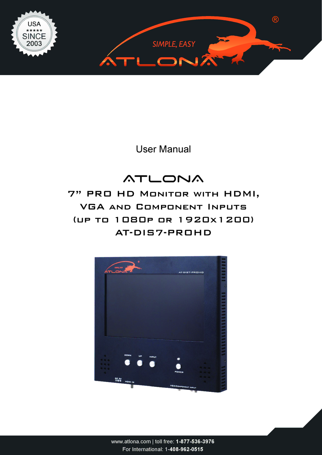 Atlona AT-DIS7-PROHD user manual Atlona 