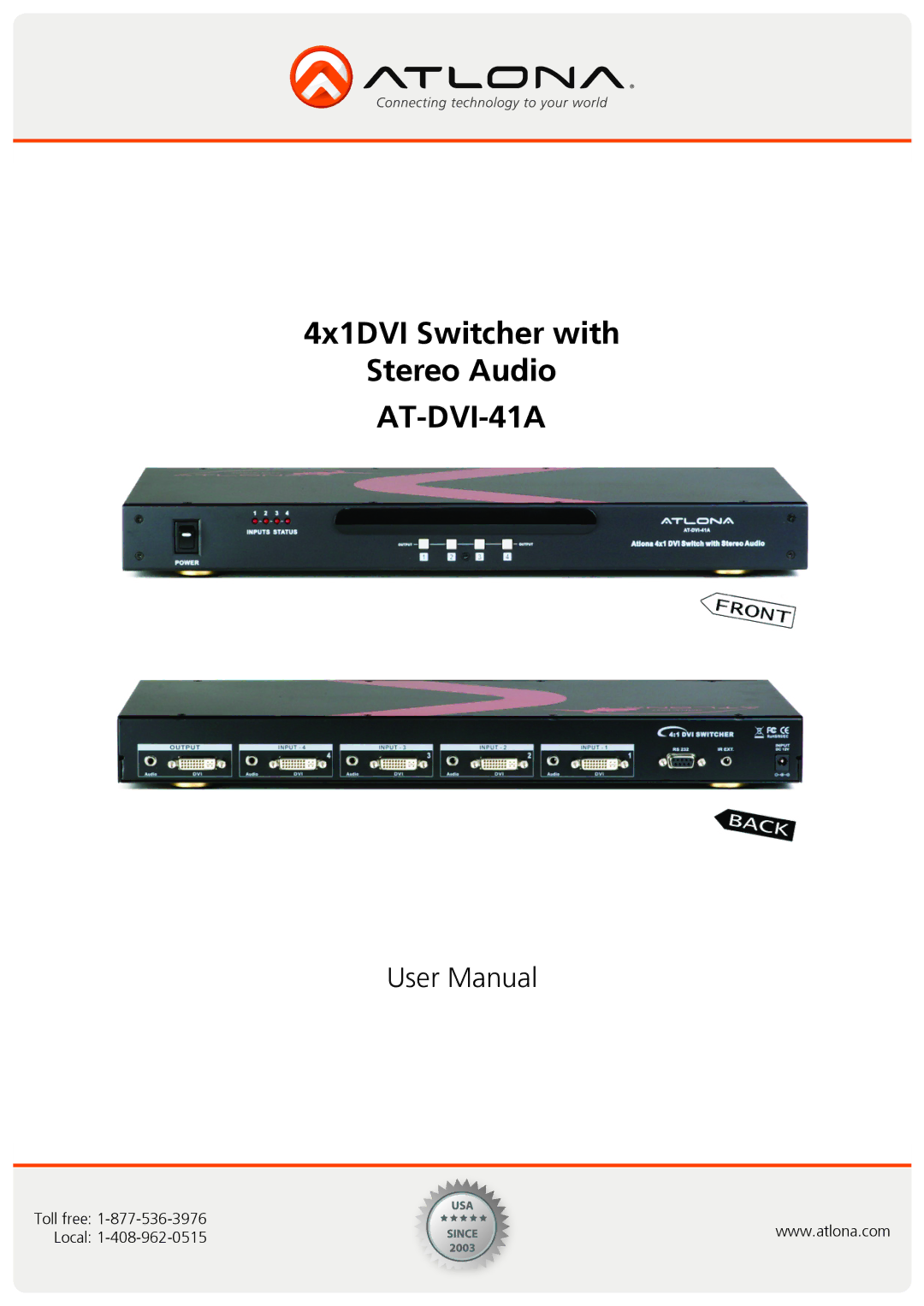 Atlona AT-DVI-41A user manual 