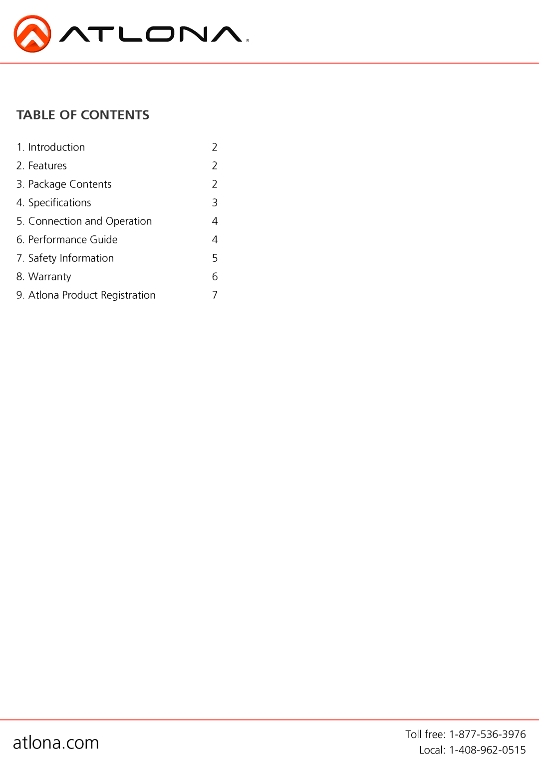 Atlona AT-DVI60SRS user manual Table of Contents 