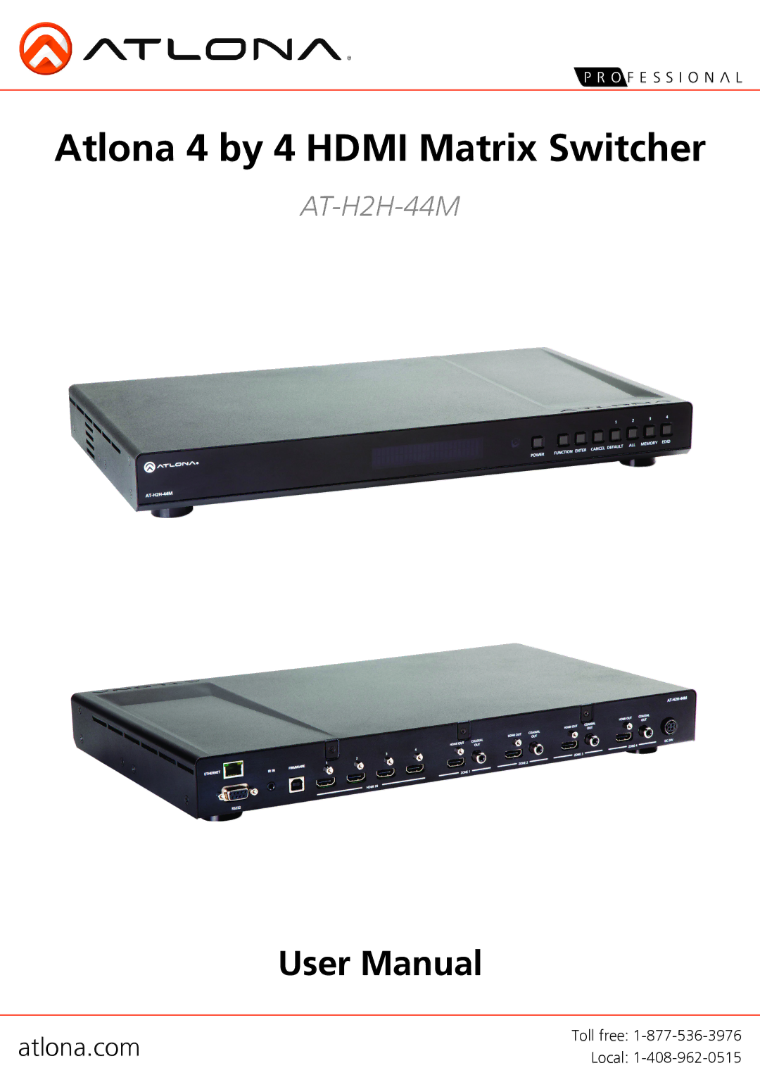 Atlona AT-H2H-44M user manual Atlona 4 by 4 Hdmi Matrix Switcher 